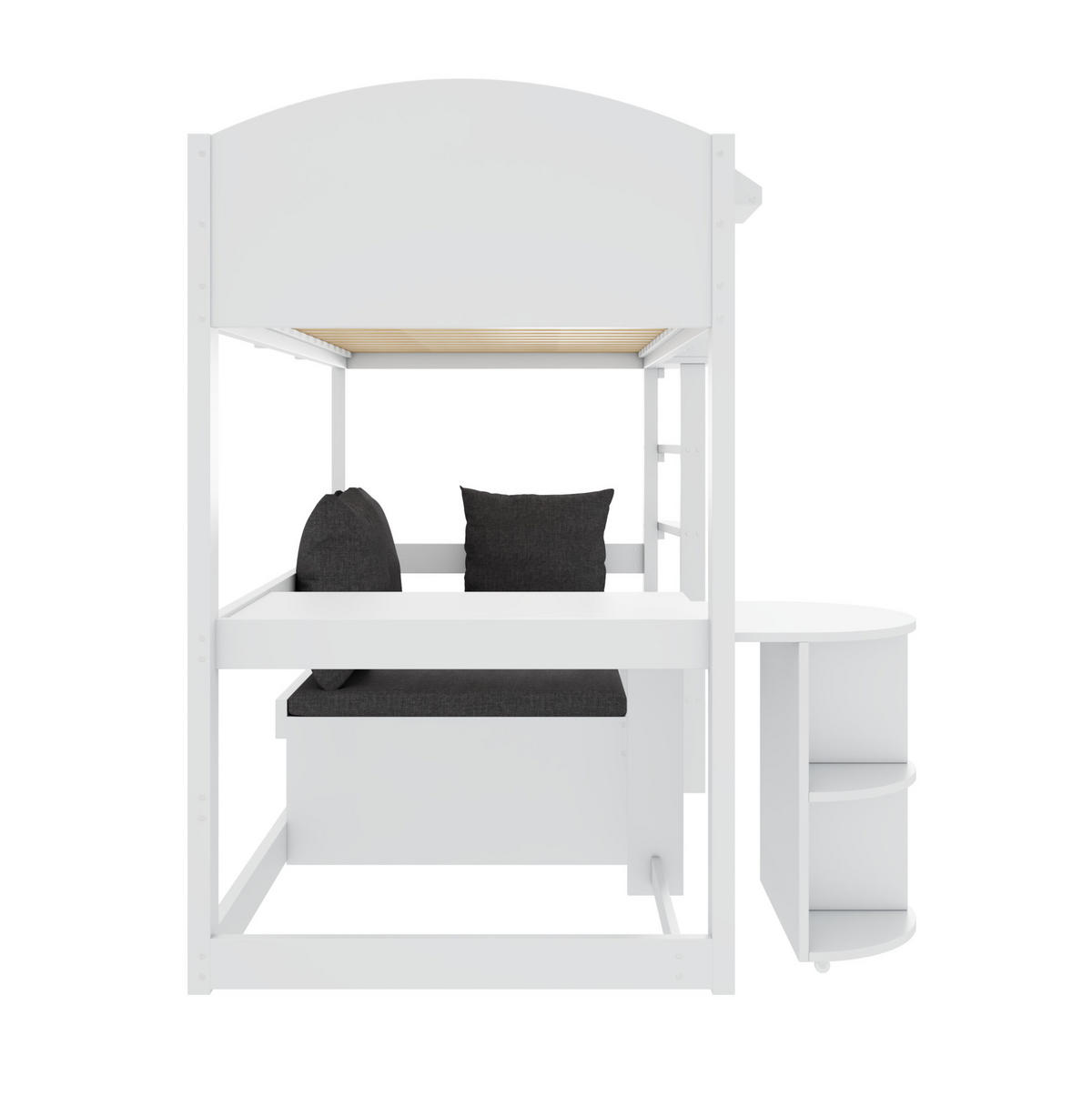 VISOKI krevet 90/200 cm s izvlačnim stolom, sofom i policama, Bijeli - bijela, drvni materijal (90/200cm) - Redom