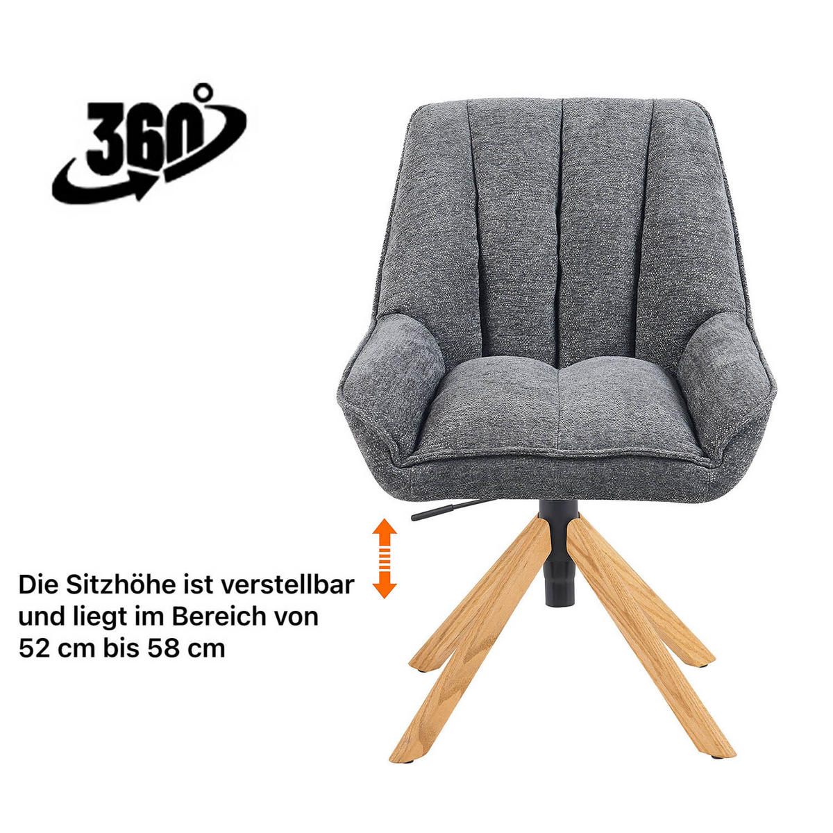 BÜROSTUHL Mika-Hedi 2er-Set - Honigeiche/Grau, Eichenholz/Holz (60/89/68cm) - DUBI Möbel