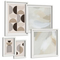BILDER SET 5er Set - 50x50 cm & 20x30 cm & 40x60 cm Weißer Rahmen - Abstrakte geometrische Muster - Weiß, Kunststoff (40/60cm) - TULUP