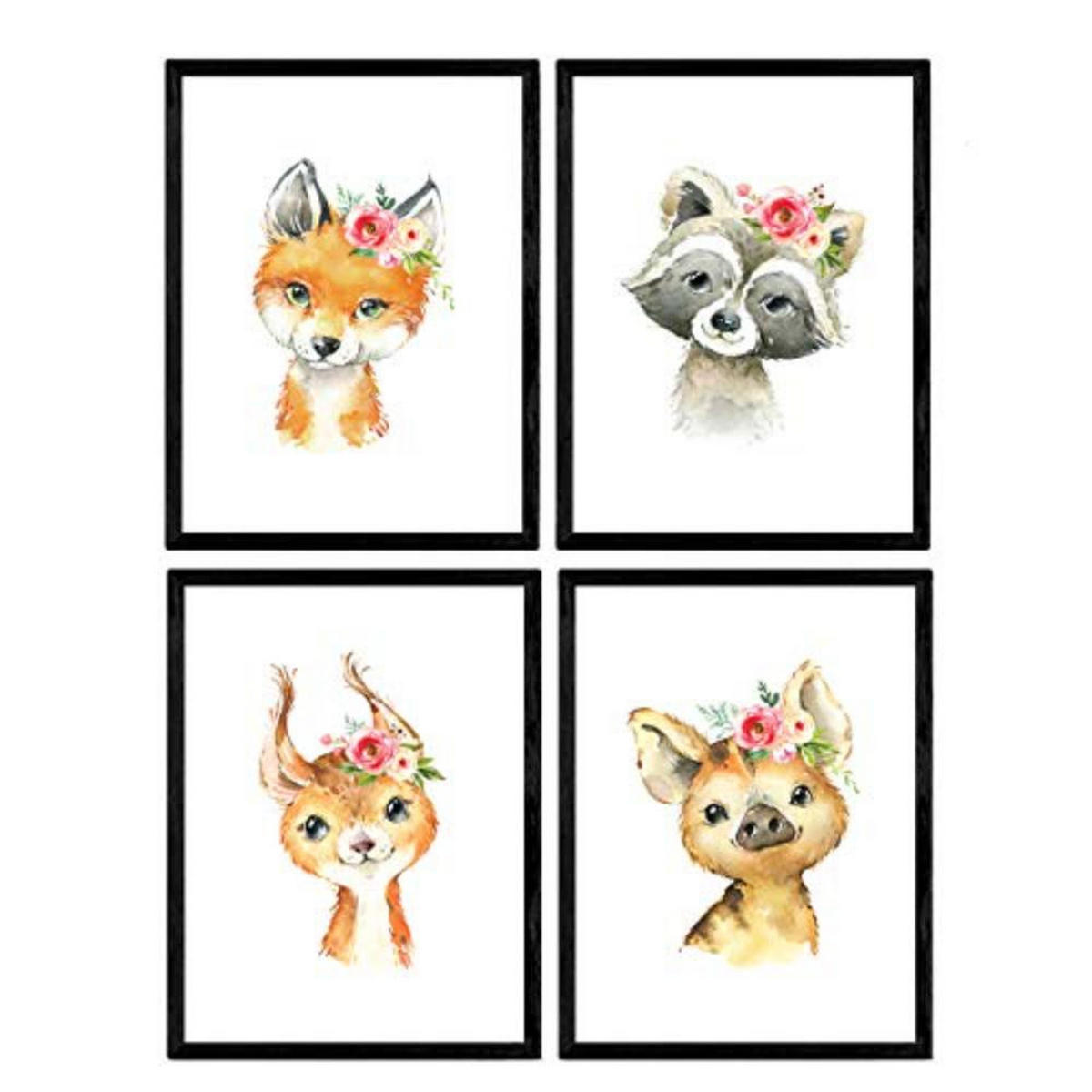 POSTER Set mit 4 Hyäne, Fuchs und Stinktier Reh A3 Rahmenlos - Klar, Papier (29.7/3cm) - Nacnic