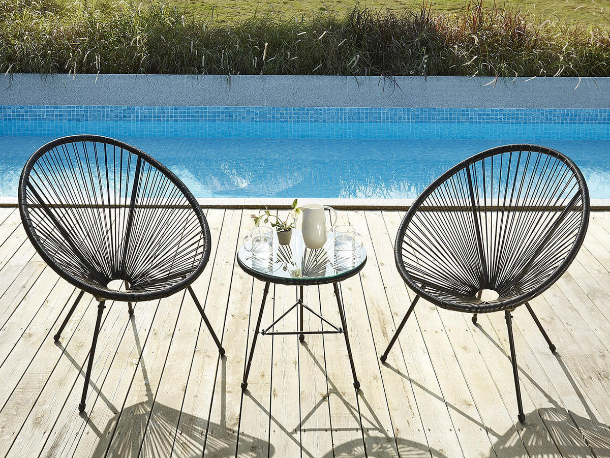 GARTENBEISTELLTISCH - 2 Personen-Sitzer - Harz, Glas - Schwarz - - Schwarz, Glas (50/50/50cm) - Vente-Unique