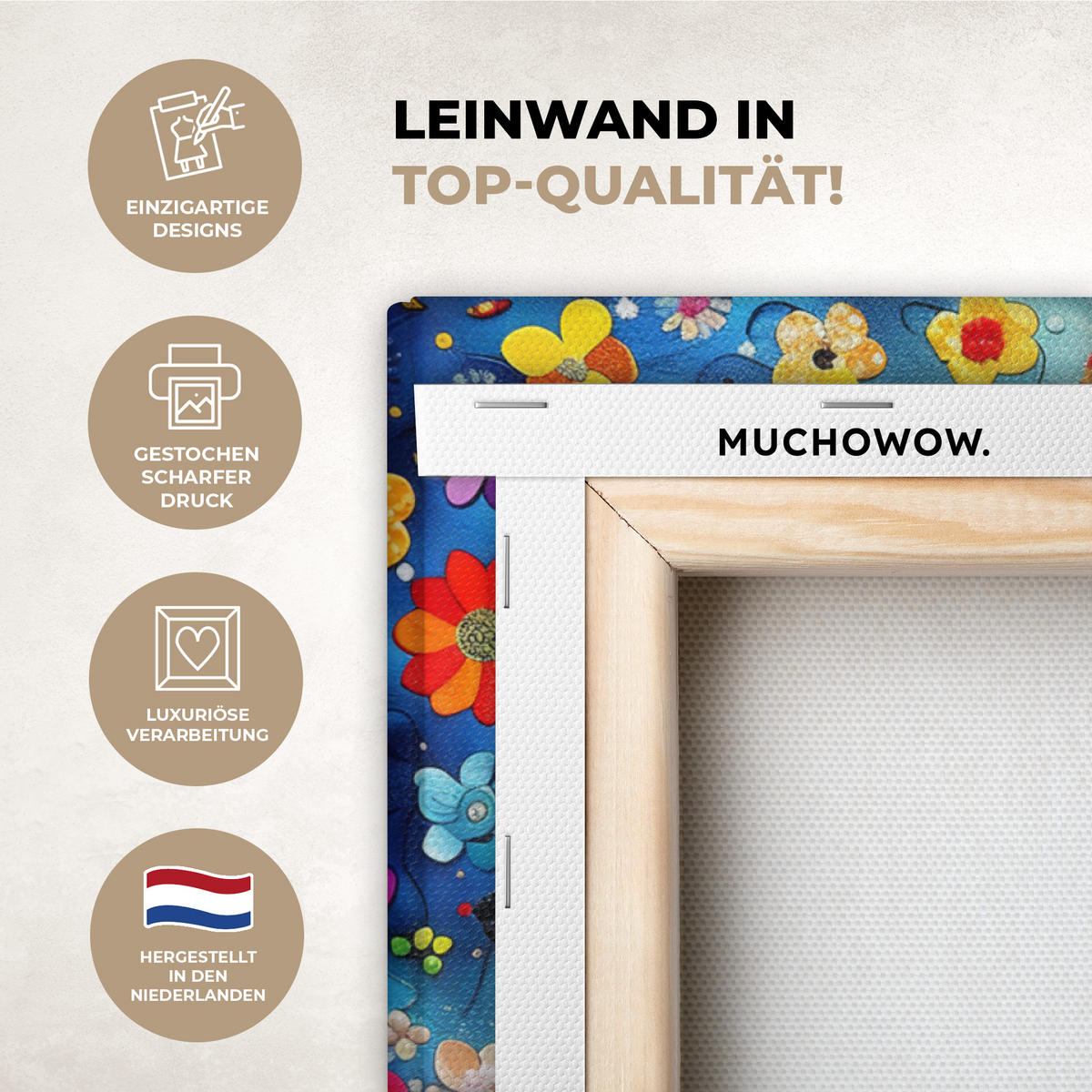 OBRAZ NA PLÁTNĚ Umění - Strom života - Květiny - Hippie 80x60 cm - tmavě modrá, textil (80/60cm) - MuchoWow