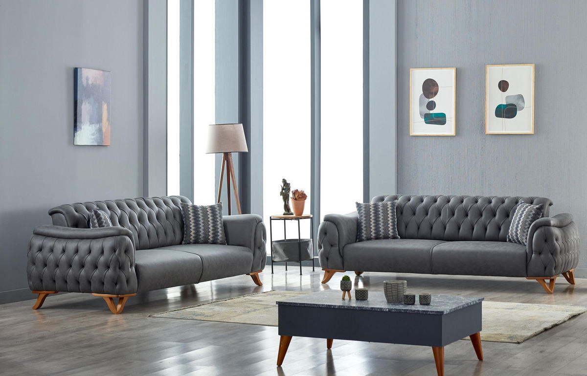 SITZGARNITUR Sigma Grau Grau Stellvariante:3+2 - Grau, Holz/Textil (240/85/90cm) - Villa Möbel