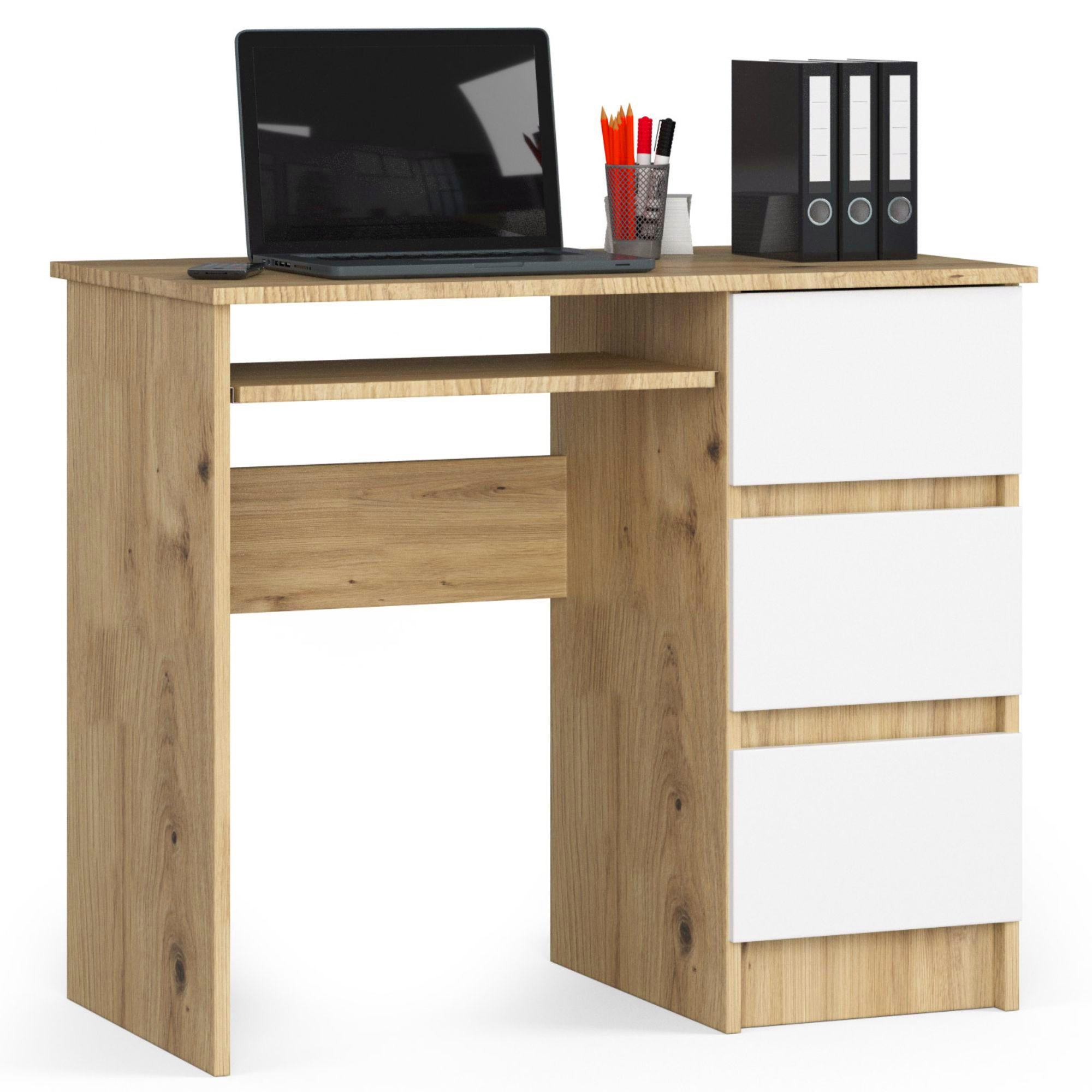 Akord Schreibtisch Eiche Artisan, Weiß 50x77x90 cm