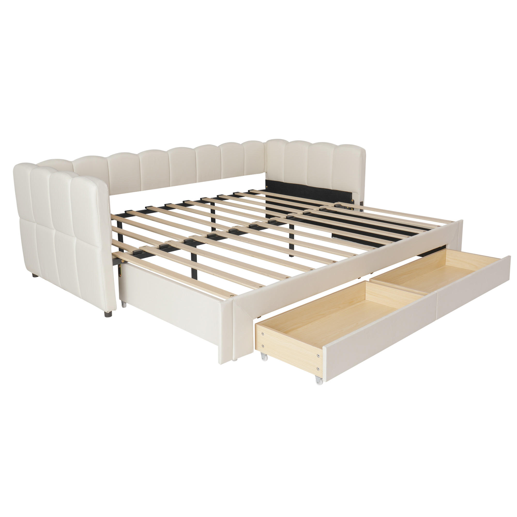 AUSZIEHBETT 90/180/200 cm DE-03059, mit 2 Schubladen, in Beige - Beige, Metall (90/200cm) - ComfortXL