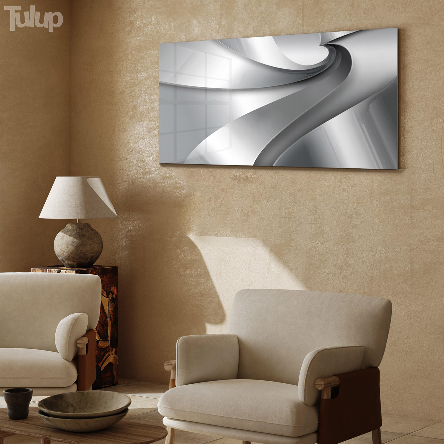 GLASBILD 120x60 cm Moderne Kunst - Silberfarben, Glas (120/60cm) - TULUP