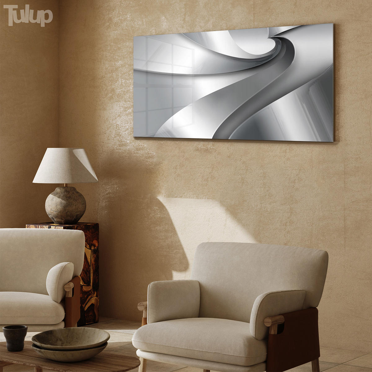 GLASBILD 120x60 cm Moderne Kunst - Silberfarben, Glas (120/60cm) - TULUP