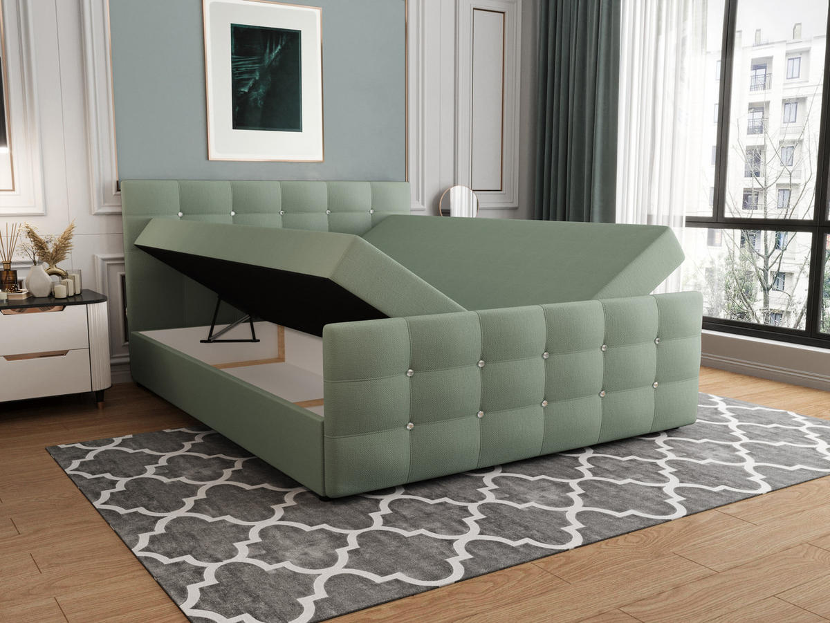 BOXBETT KLEO 140x200, mit Matratze H3 und Topper, Cosmic 16 - Hellgrün, Holz/Kunststoff (140/200cm) - Bedante