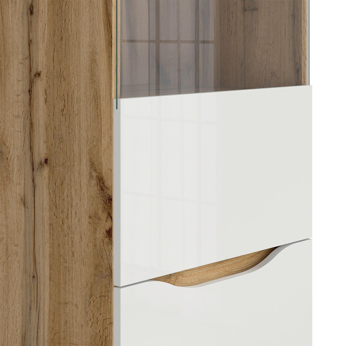 VITRÍNA June Bílá a dřevo - bílá, kompozitní dřevo (50/198/40cm) - Petits-meubles