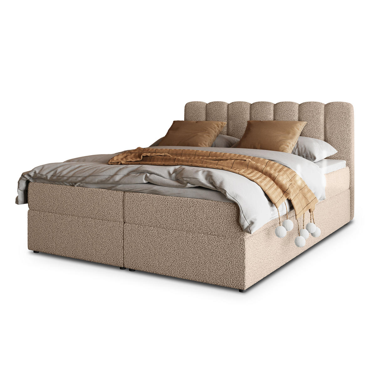 POSTEL BOXSPRING SOLIA 180x200 cm, s matrací a úložným prostorem, béžová - béžová, kompozitní dřevo/textil (180/200cm) - MASSENO