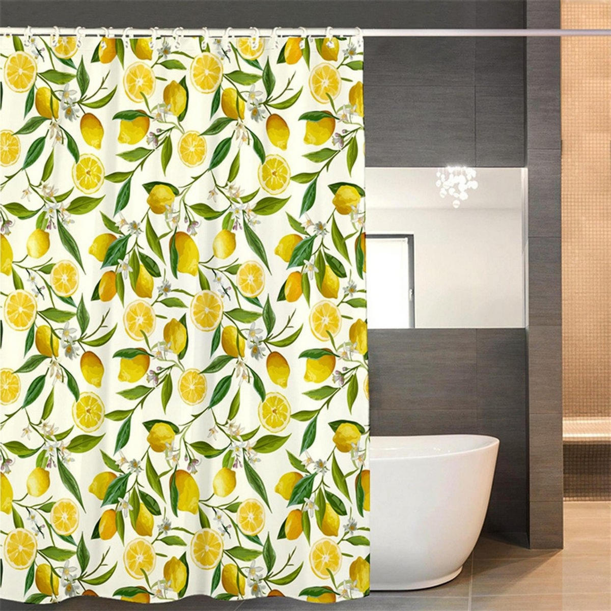 DUSCHVORHANG Gelb Gardenie Zitrone Polyester 120 x 180 cm schimmelresistent Ringe - Gelb/Multicolor, Textil (120/180cm) - MCBOSON