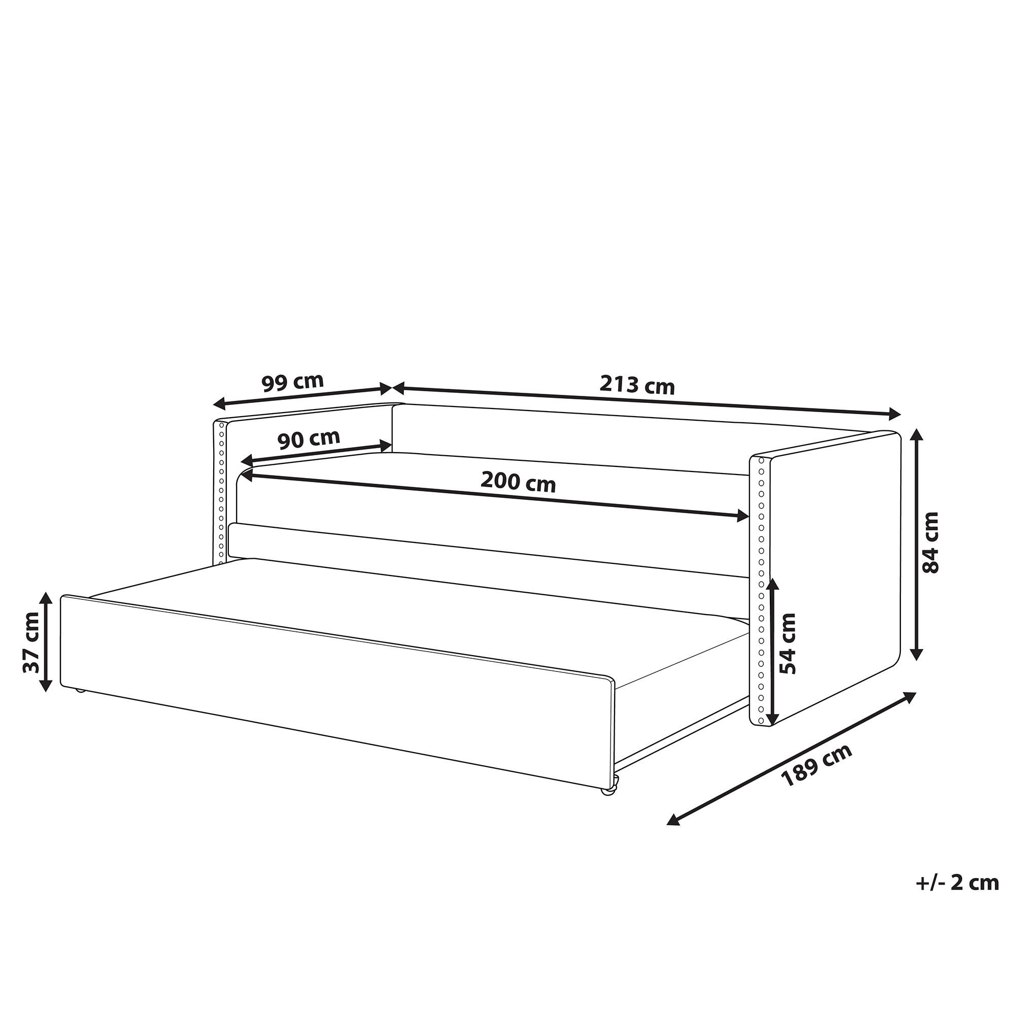 Thumbnail - Beliani Ausziehbett, Hellgrau, Textil, 90x200 cm, Schlafzimmer, Betten