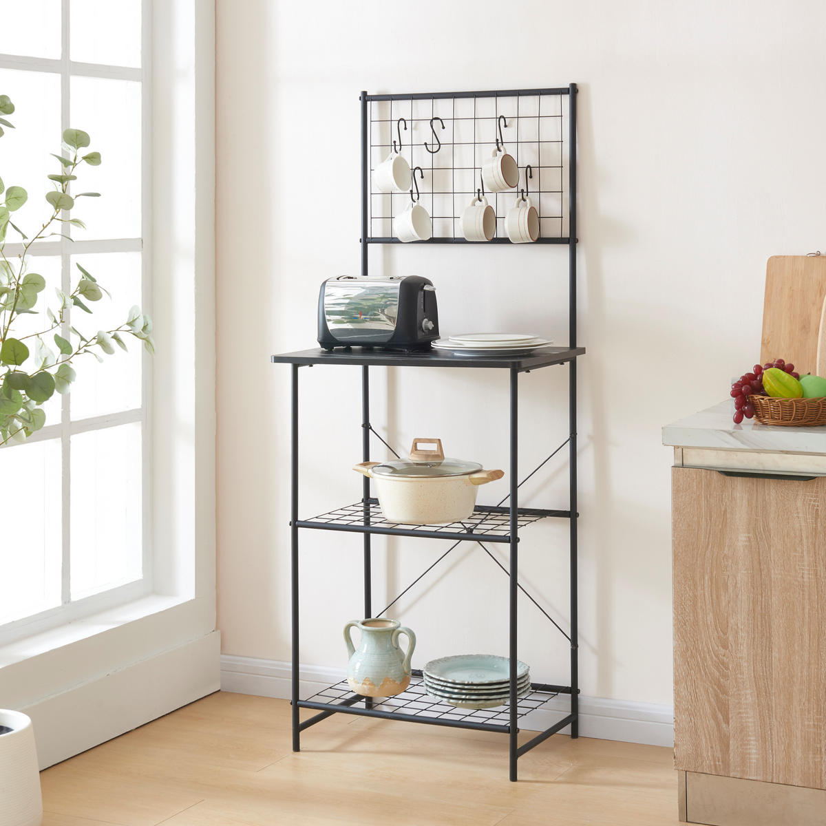 KÜCHENREGAL Nibe - Schwarz, Holzwerkstoff/Metall (60/150/42cm) - [en.casa]