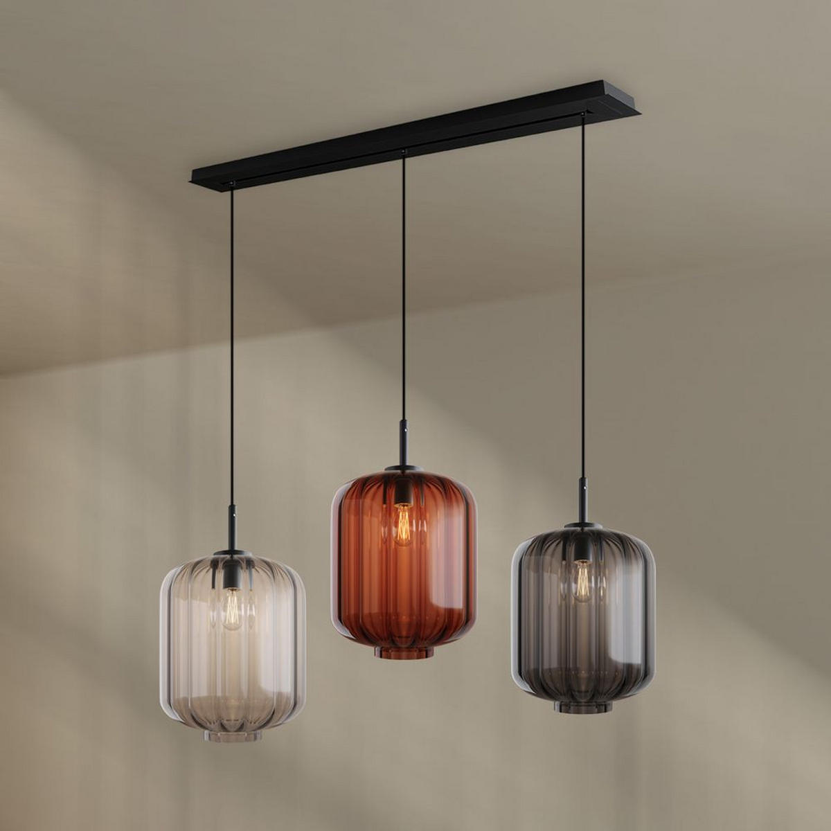 HÄNGELEUCHTE Velo 3-flammig Mehrfarbig Ø 25cm - Multicolor/Schwarz, Glas (25/25/27cm) - s.luce