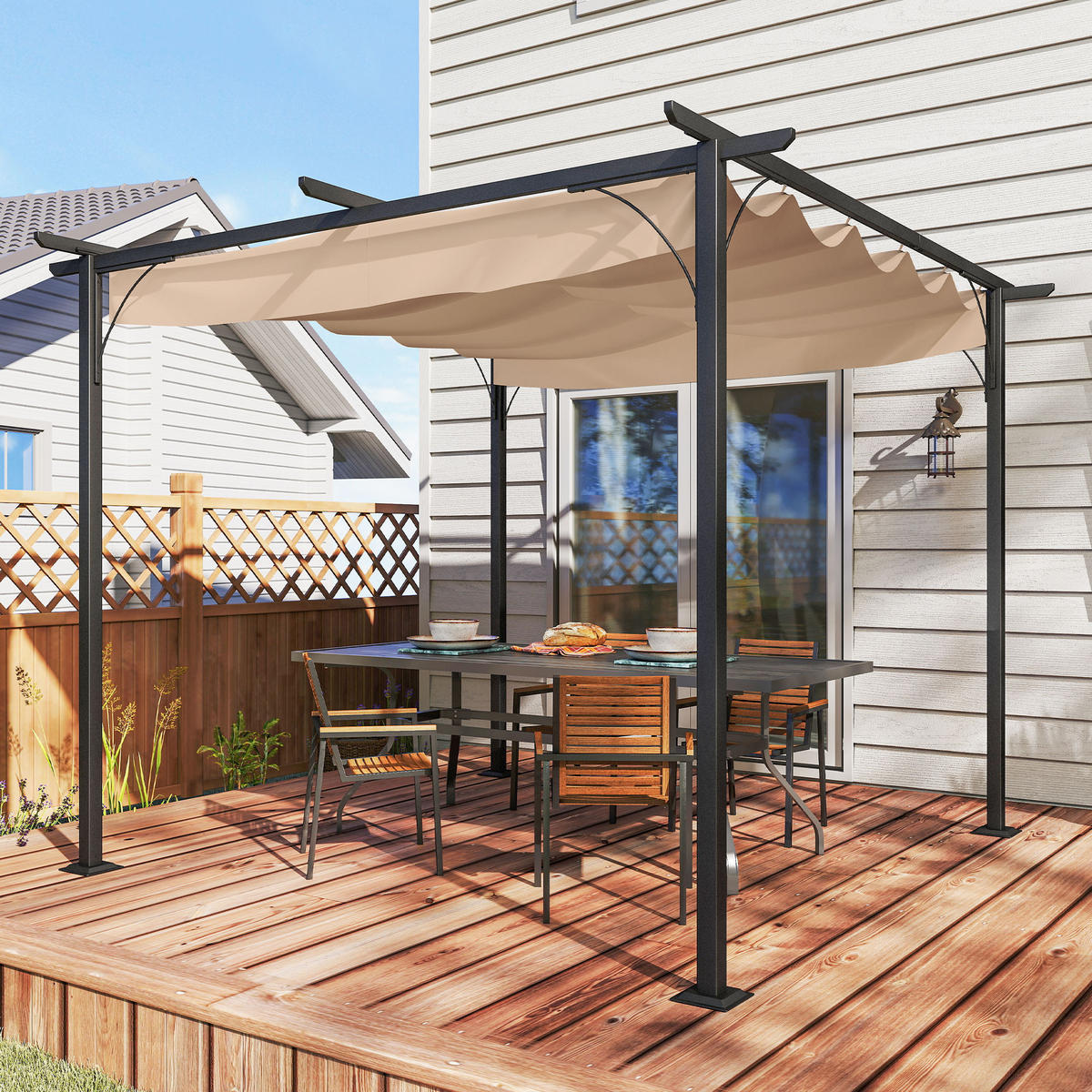 PERGOLA Wasserdicht UV-Schutz Beige - Beige, Kunststoff/Metall (300/230/300cm) - Outsunny