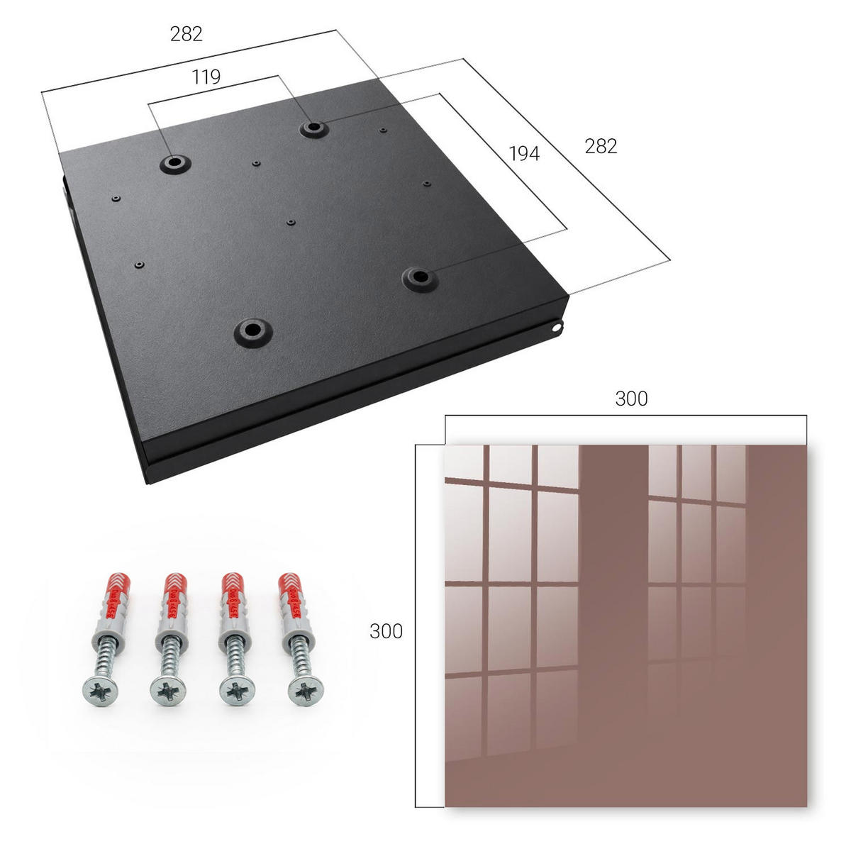 SCHLÜSSELBOX Schwarz 30x30 cm- Türöffnung nach rechts - Pastellbraun - Braun, Metall (30/30/5cm) - TULUP