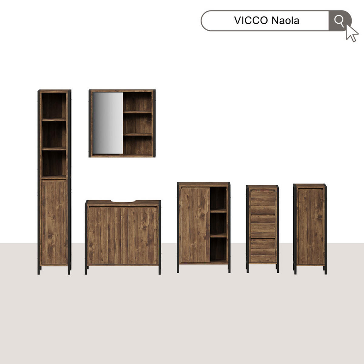 WASCHBECKENUNTERSCHRANK Naola Eiche/Schwarz 70 x 65 cm mit 2 geschlossenen Ablagefächern - Eichefarben/Schwarz, Holzwerkstoff (70/65/40cm) - Vicco