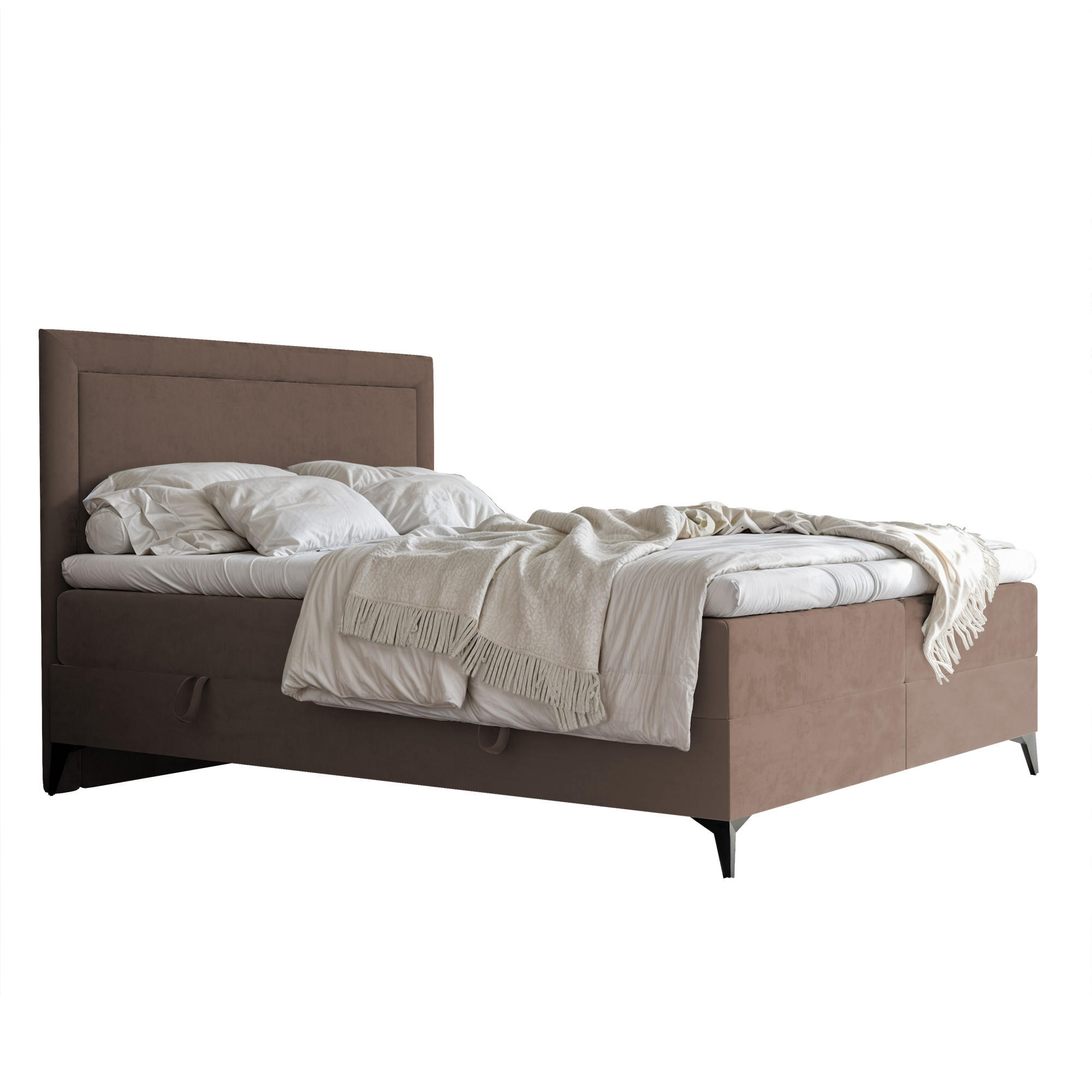 BOXBETT NERO 200/200 cm mit Matratze und Topper, Hellbraun - Hellbraun/Schwarz, Holzwerkstoff/Textil (200/200cm) - Idohome