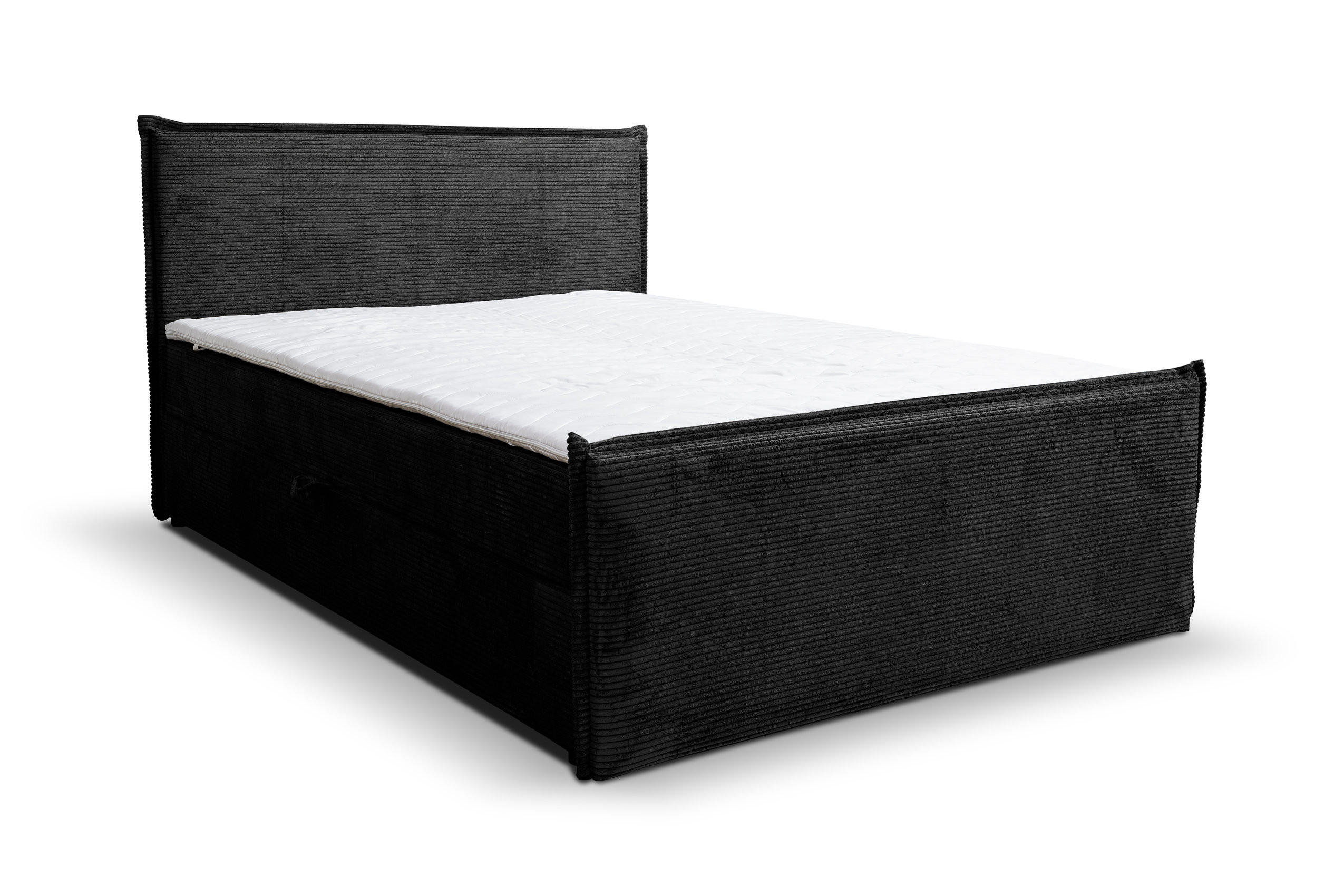 BOXBETT Vanessa mit 2 Bettkästen, 140x200, Farbe: Schwarz, Cordstoff, mit Bonell-Matratze inkl. Topper - Schwarz, Holz/Kunststoff (140/200cm) - VENASI MÖBEL
