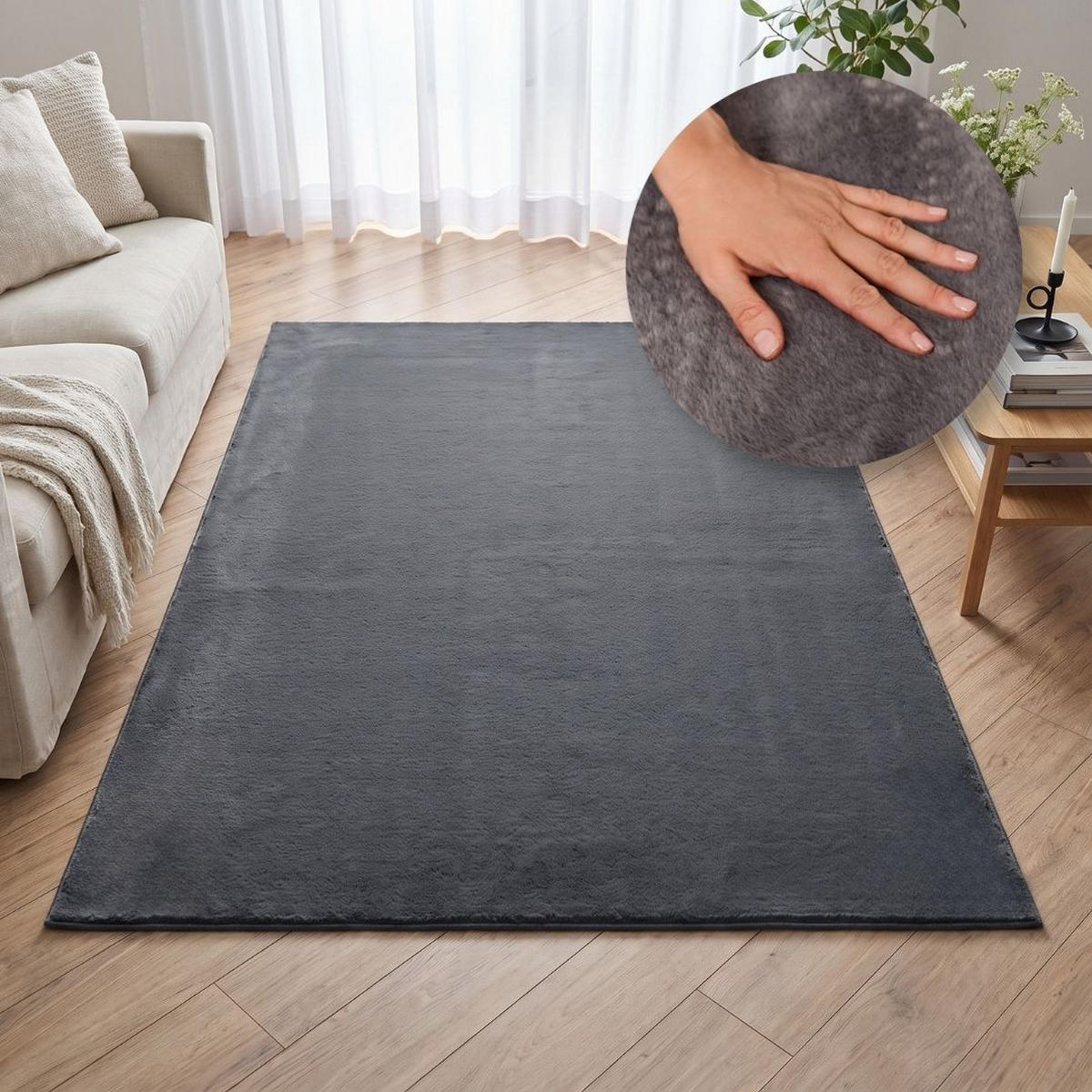 KURZFLORTEPPICH LUMI dunkelgrau kuschelweich waschbar 200/300 cm - Dunkelgrau, Textil (200/300cm) - Tapiso