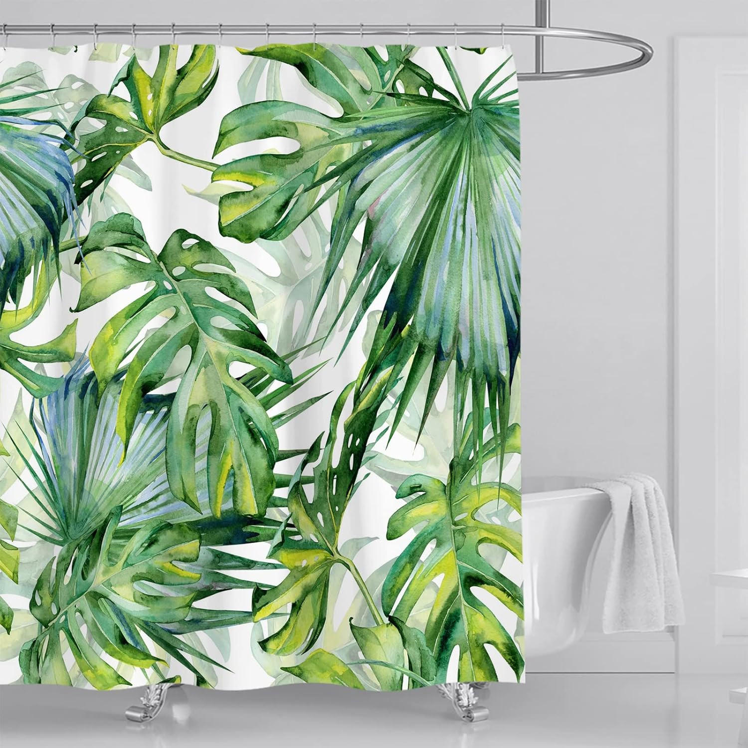 DUSCHVORHANG Palme Blatt Grün Muster Polyester wasserdicht schimmelresistent Pflanze - Grün, Textil (120/180cm) - MCBOSON