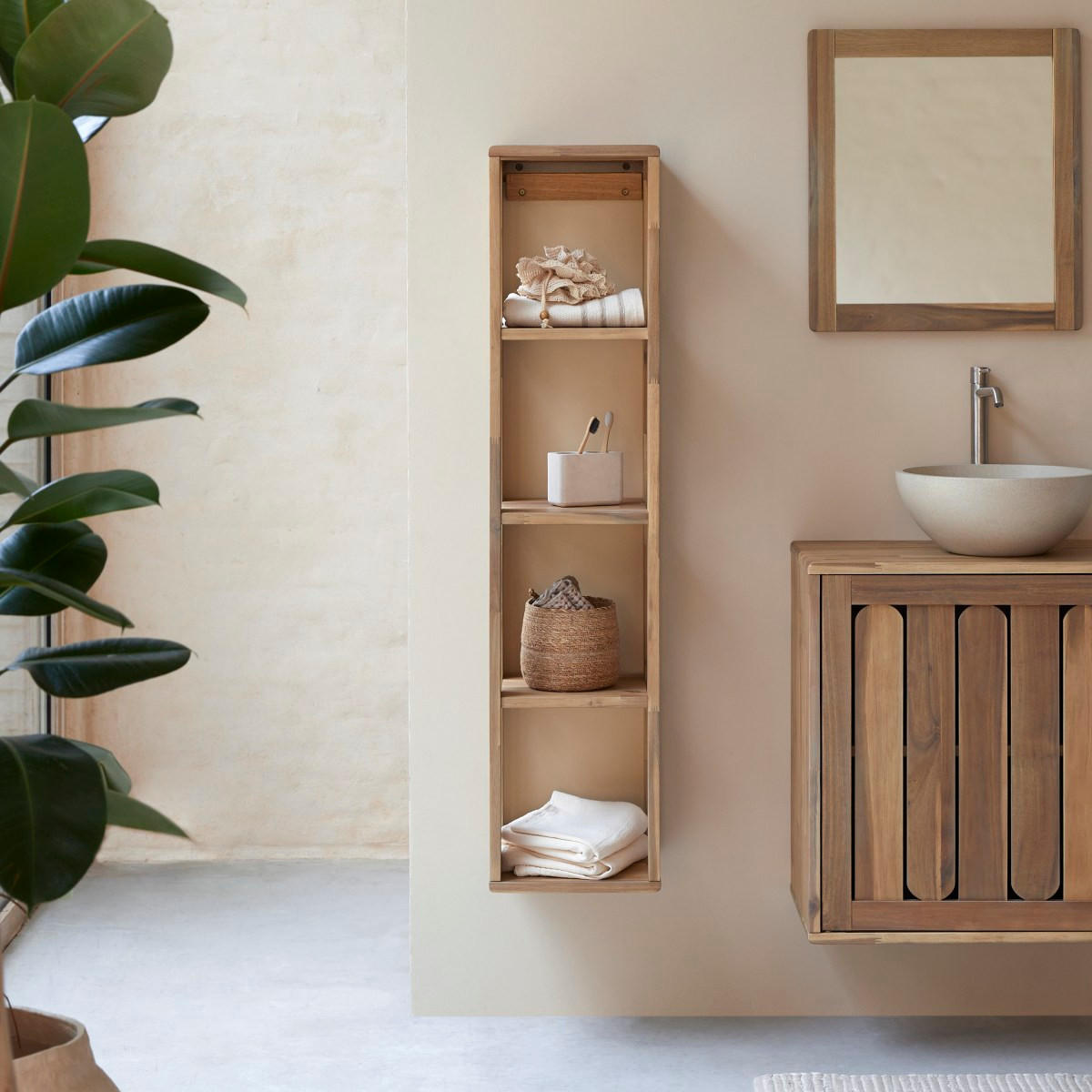 HOCHSCHRANK Lila Natur aus Akazie - Naturfarben, Holz (30/130/30cm) - Tikamoon