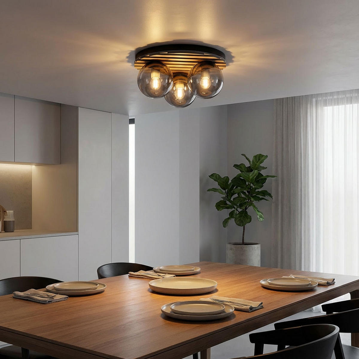 DECKENLEUCHTE PARSONS Metall schwarz matt - Schwarz, Glas (39/39/20cm) - Globo Lighting