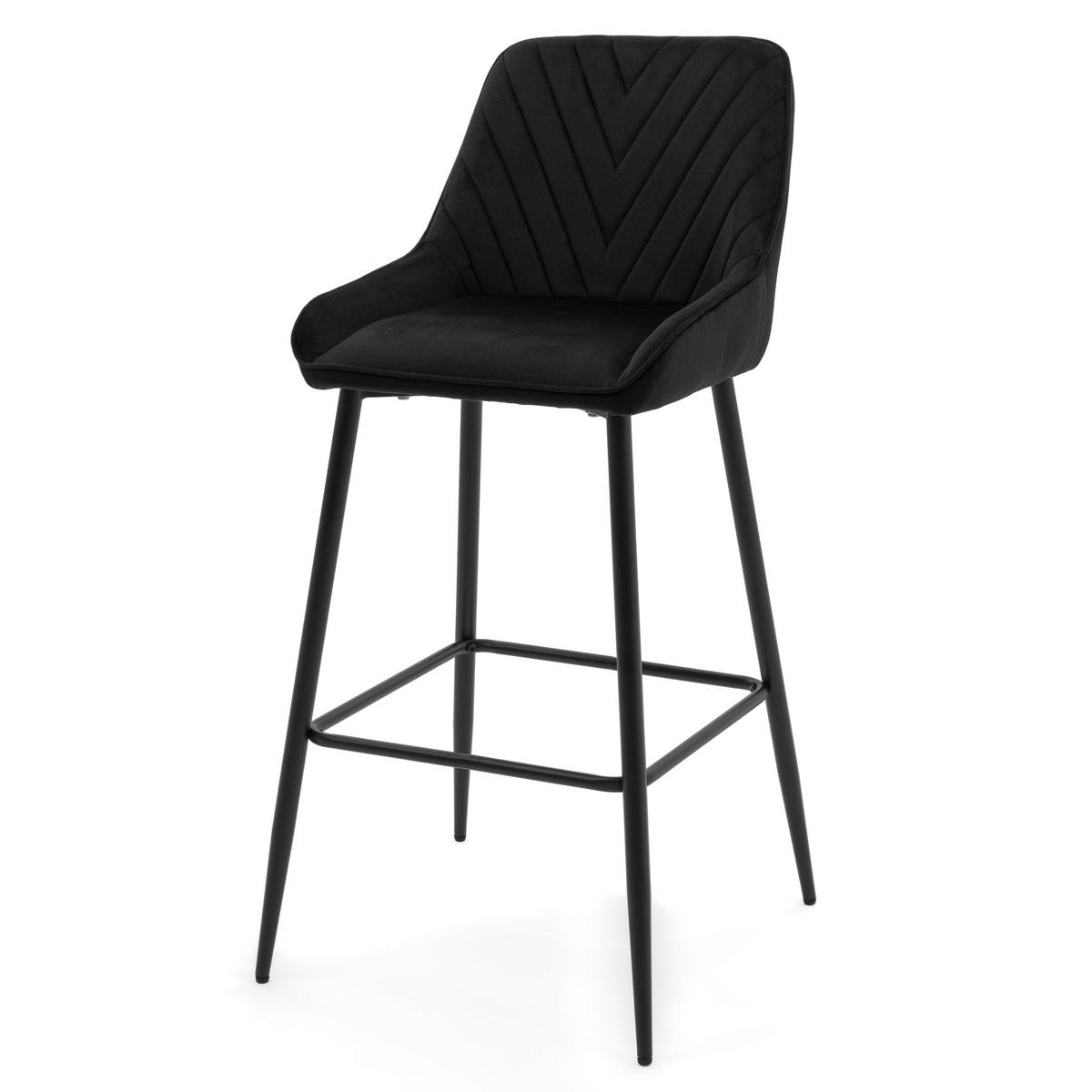 BARHOCKER VASTO gepolstert mit Steppung - schwarz - Samt Velours - Schwarz, Metall (50/95/55cm) - NEW HOME