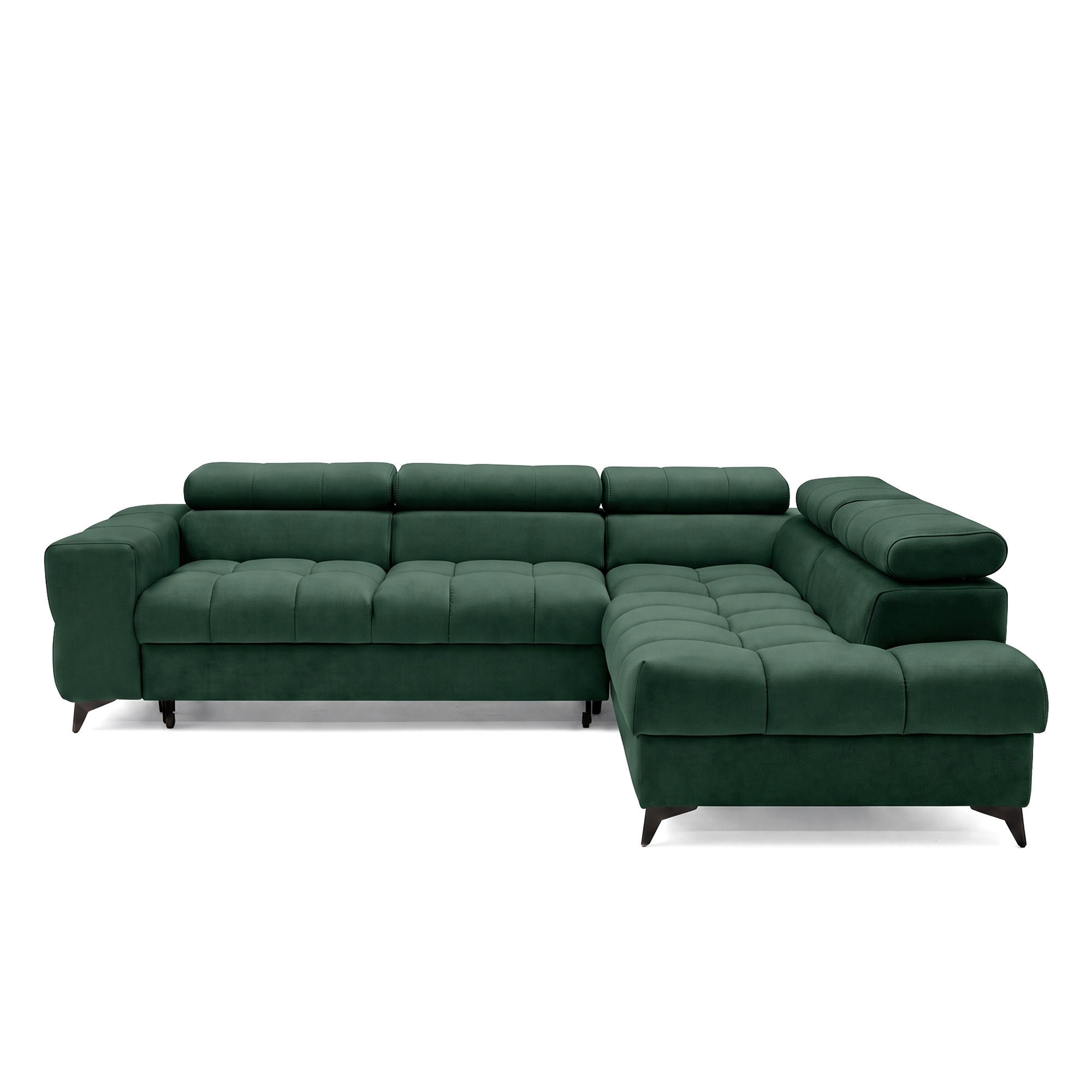 ECKSOFA PUDDING L Rechts mit Schlaffunktion 125x195 Velours Grün - Schwarz/Grün, Holz/Textil (275/203cm) - Muffo