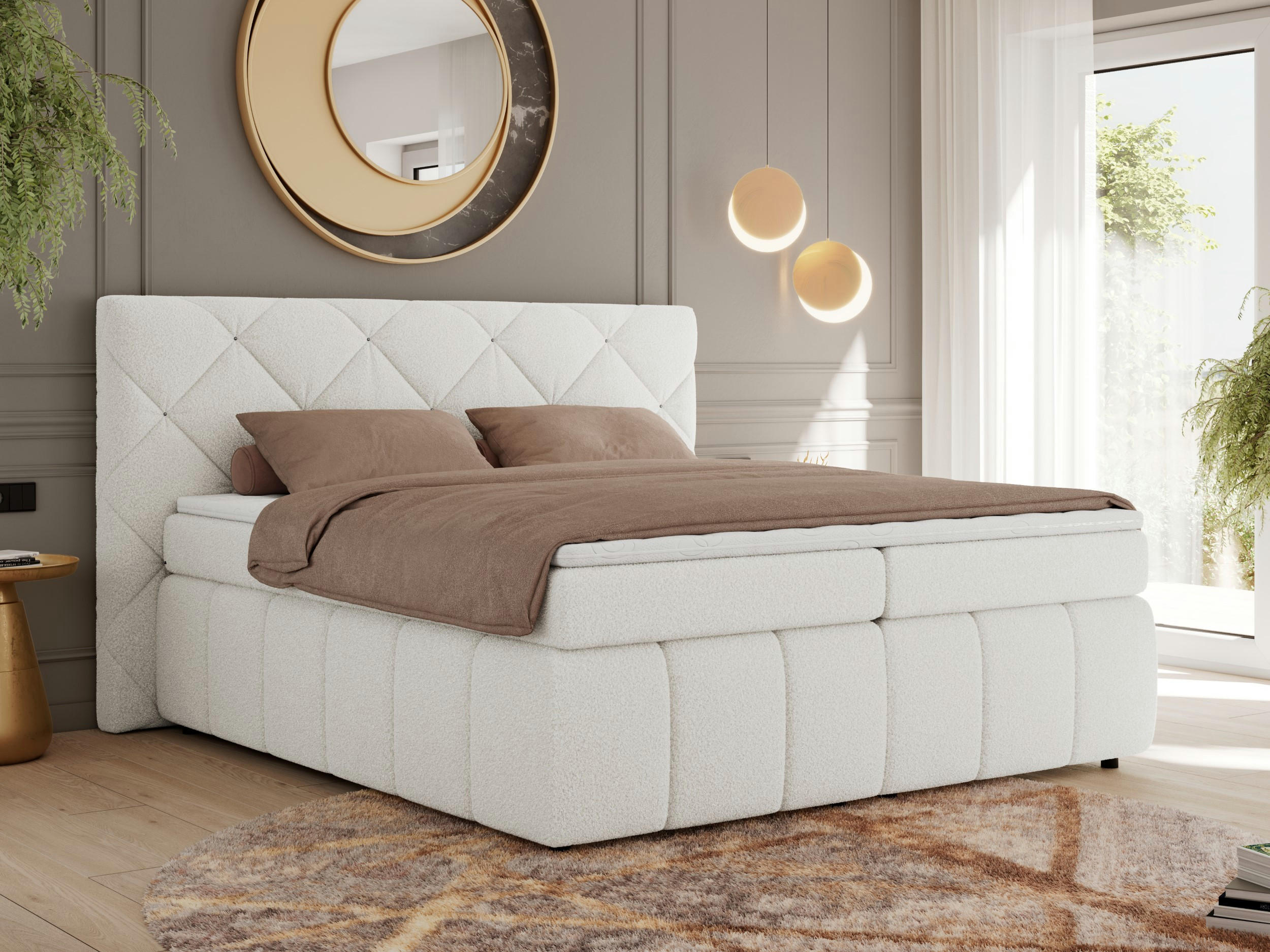 BOXBETT RITA 160/200 - Weiß Boucle - H3 - Weiß, Holz/Textil (160/200cm)
