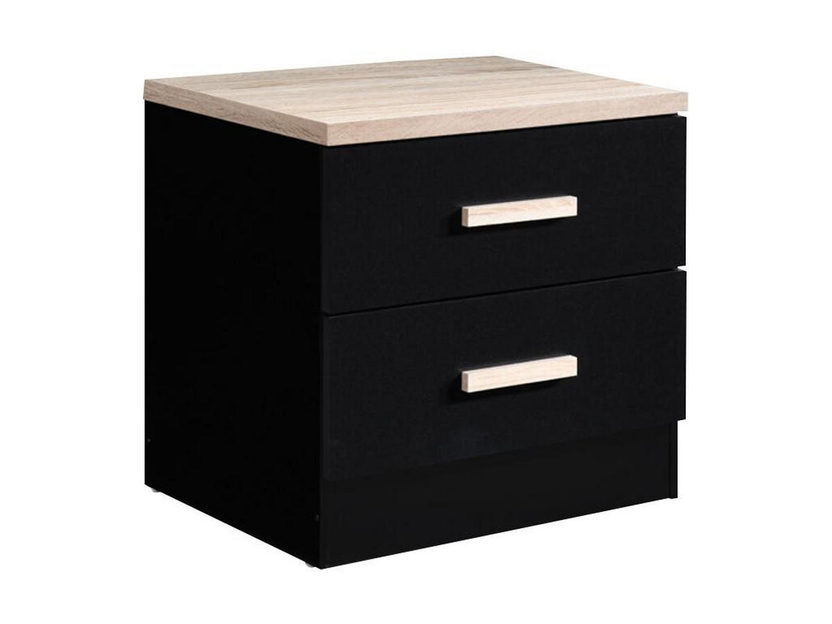 2ER-SET Nachttische mit 2 Schubladen - Schwarz & Naturholz - SKAIDO - Schwarz, Holz (40/50/50cm) - Vente-Unique