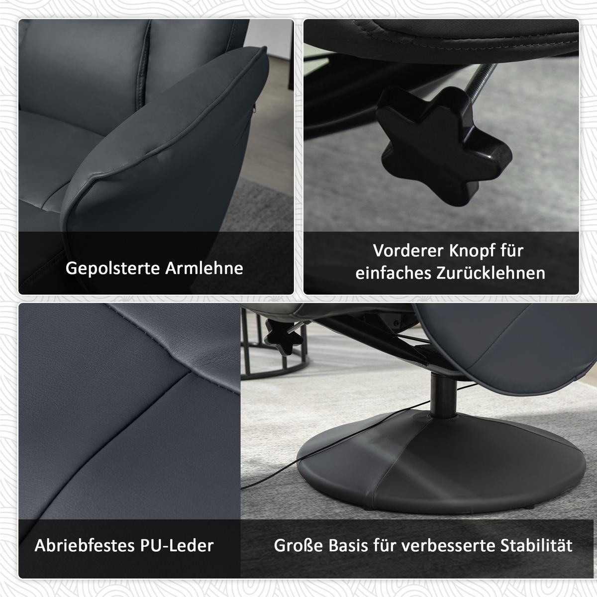 RELAXSESSEL mit Fußhocker, Elektrischer Massagesessel mit Liegefunktion - Dunkelgrau, Metall (81/105/76cm) - HOMCOM
