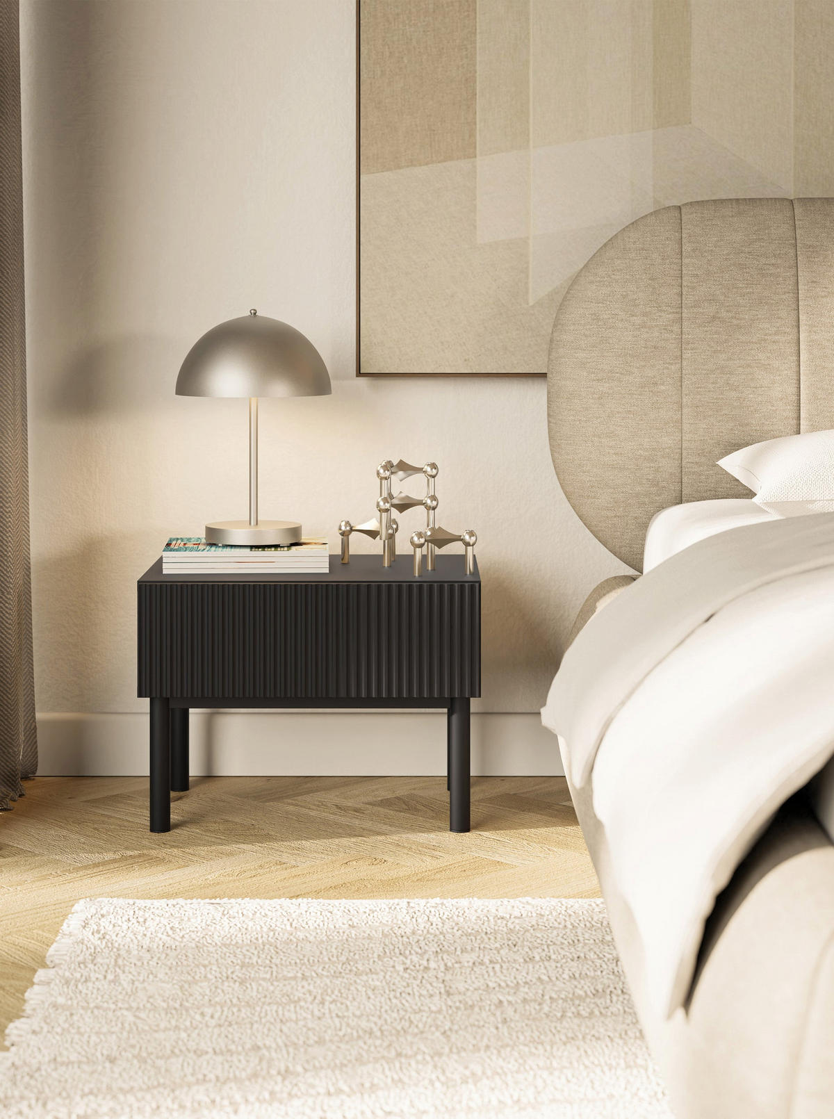 NACHTTISCH Veldio New Schwarz 50 cm - Schwarz, Holzwerkstoff/Metall (50/44/35.6cm) - Selsey