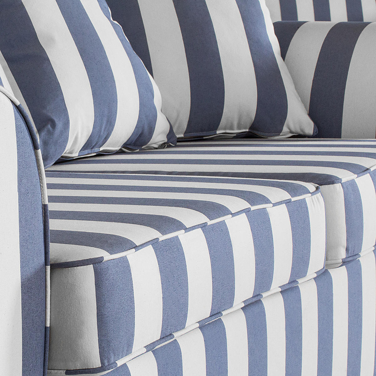 2-SITZER SOFA - Webstoff - gestreift - Blau/Dunkelbraun, Buchenholz/Textil (187/88/88cm) - home24