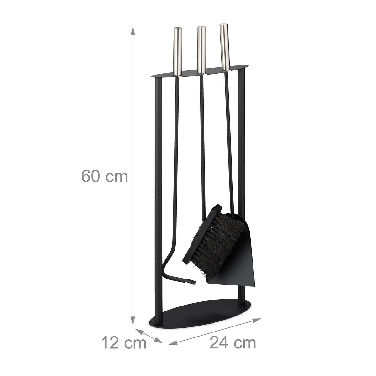 KAMINBESTECK-SET 4-tlg. - Schwarz, Metall (24/60/12cm) - Relaxdays