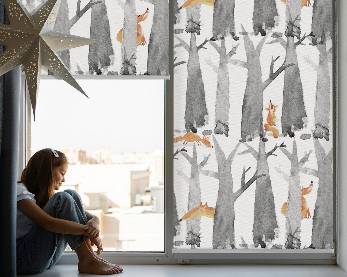 VNÚTORNÁ roleta - okenná roleta - roleta - 100x180 cm - Sivé stromy Červené líšky - sivá, plast (100/180/0.5cm) - TULUP