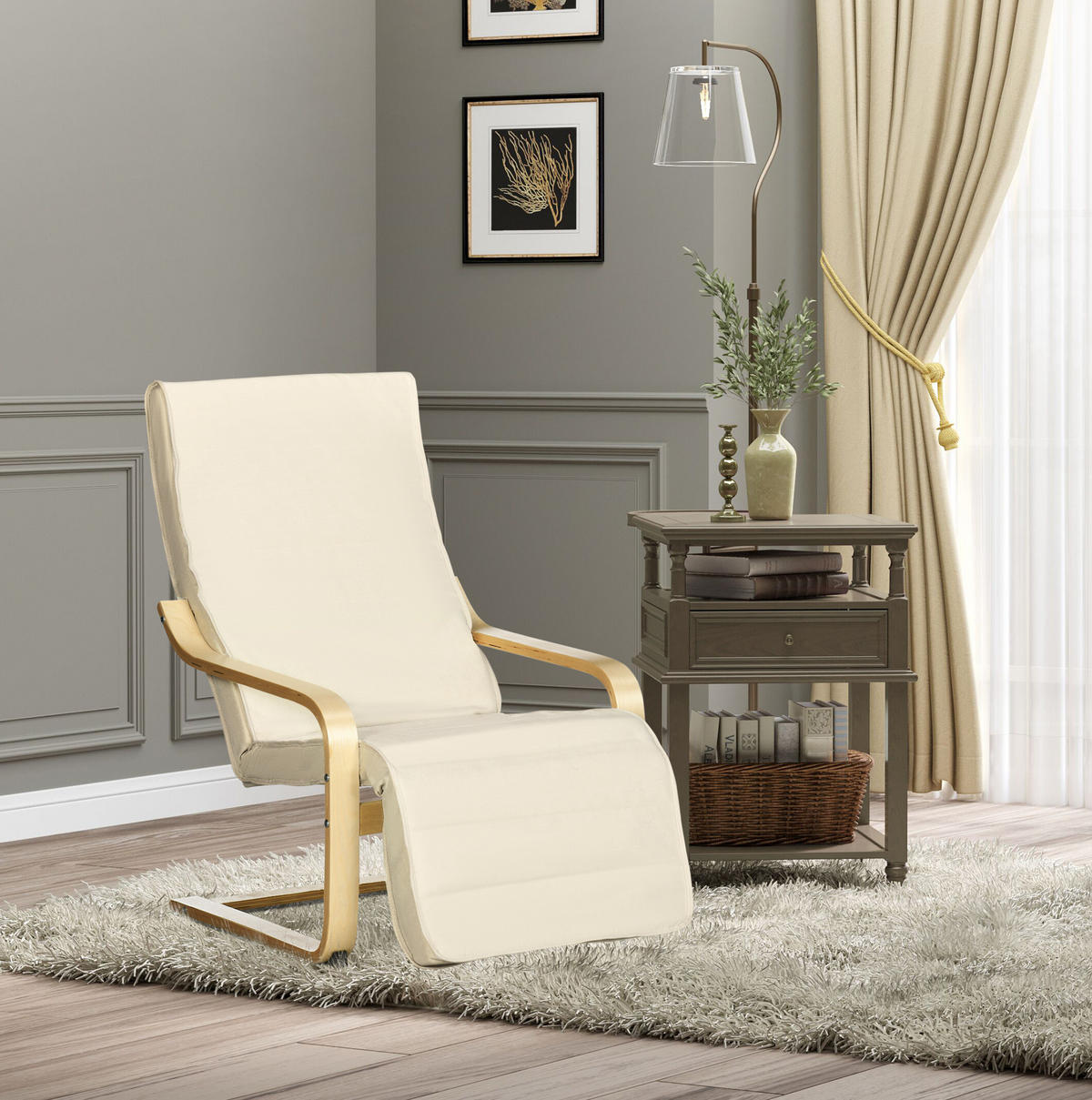 RELAXSESSEL 66,5/94/100 cm mit verstellbarem Fußteil - Creme, Textil (94/100/66.5cm) - BEAOK