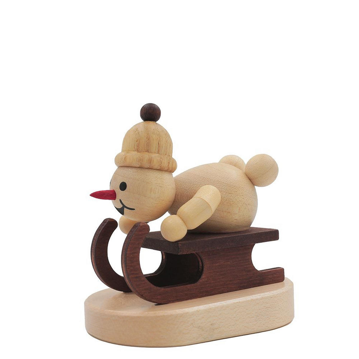 HOLZFIGUR Schneemann Junior Rennschlittenfahrer auf Sockel 7 cm - Multicolor, Holz (8/7/0.1cm)