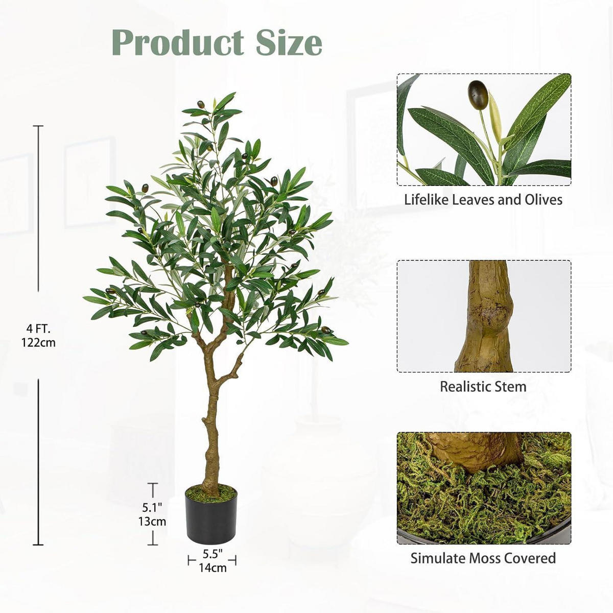 KUNSTBAUM Olivenbaum 120 cm - Olivgrün, Kunststoff (17cm)
