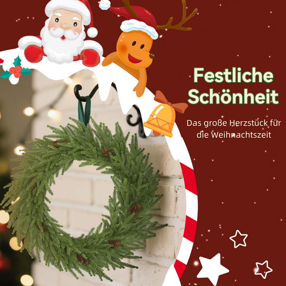 WEIHNACHTSKRANZ mit Zapfen, Türkranz Künstlicher Weihnachtskranz für Tür Grün - Grün, Kunststoff (60/15/60cm) - HOMCOM