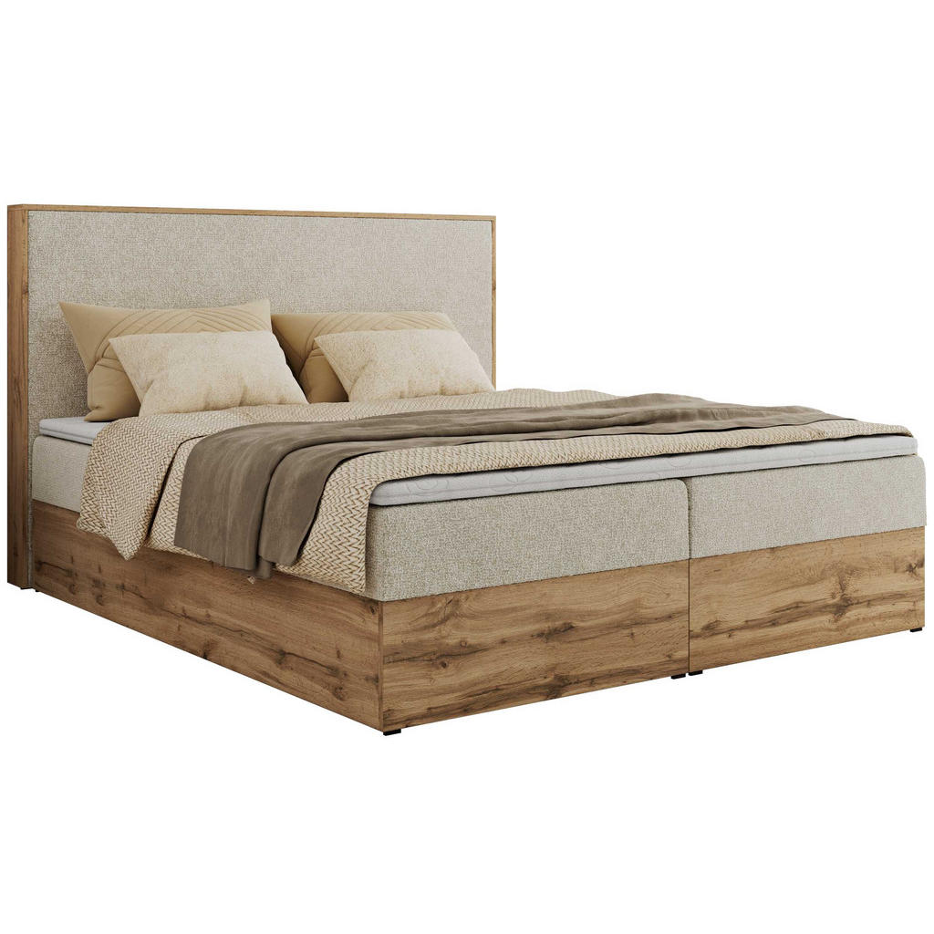 MKS KONTINENTÁLNÍ POSTEL WOOD CLASSIC 140/200 - Krémová Strukturovaná látka - H3