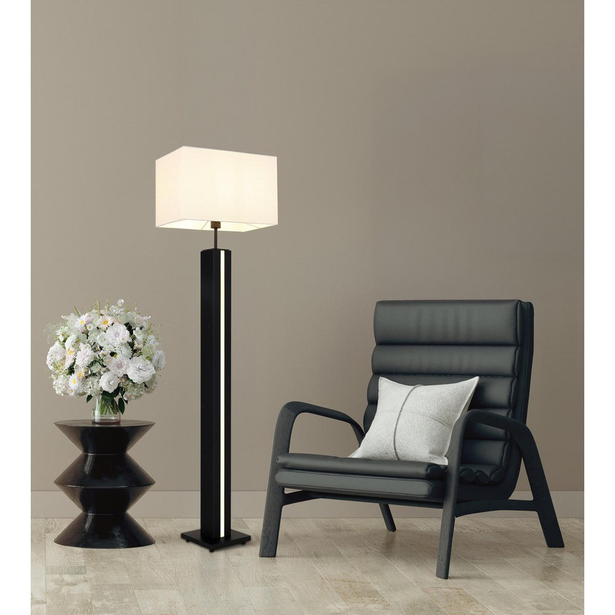 LED STEHLEUCHTE FOREST MDF Holzoptik dunkel, dimmbar - Schwarz, Metall (40/27/150cm) - Nowa