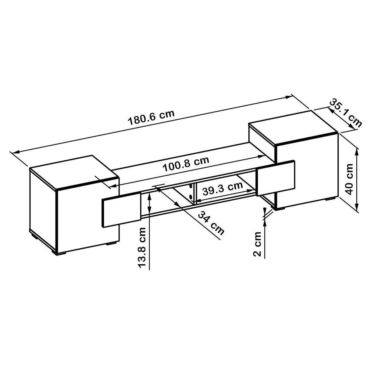 LOWBOARD TV TORINO Hängend + Stehend, Mattes Finish, Schwarz + Eiche Wotan - Eiche Wotan/Schwarz, Holzwerkstoff/Kunststoff (181/40/35cm) - Komodee