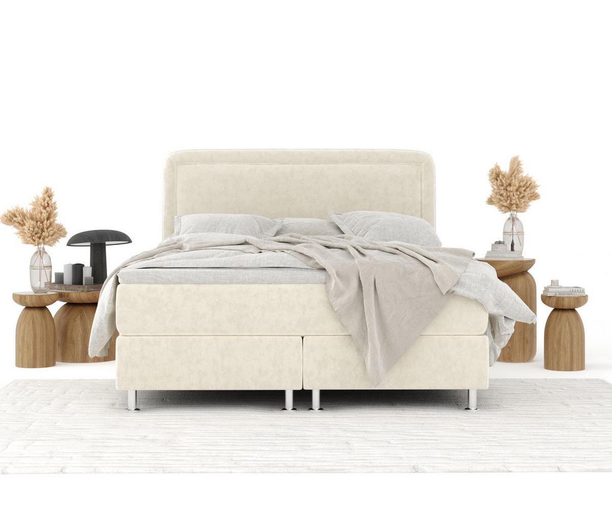 BOXSPRINGBETT Salvi Creme 200/200 cm mit Latex-Topper - Silberfarben/Creme, Holz/Holzwerkstoff (200/200cm) - Maison de Reve