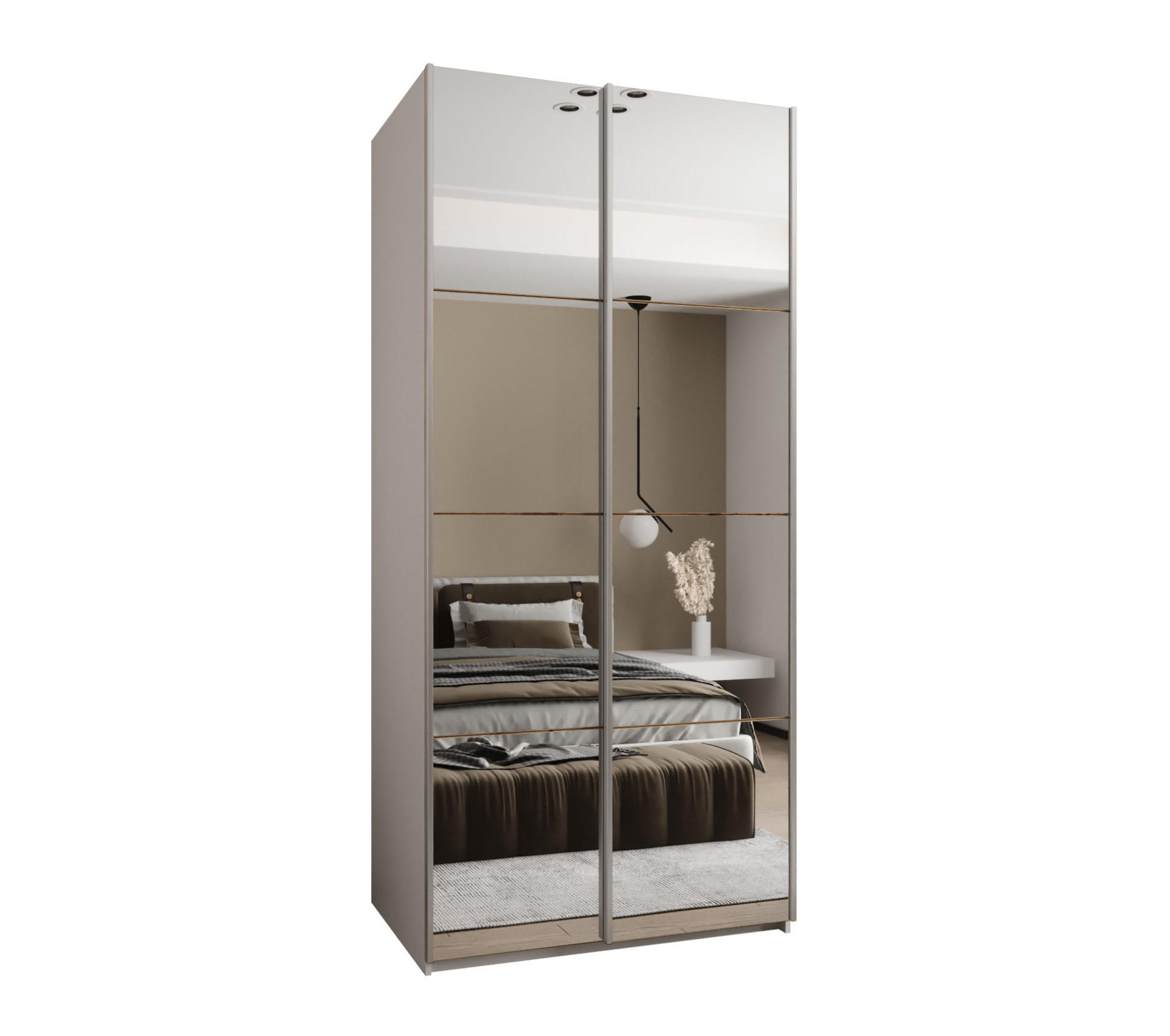 Abiks Möbel Schwebetürenschrank Weiß, Eiche Artisan, Silber 110x245x64 cm
