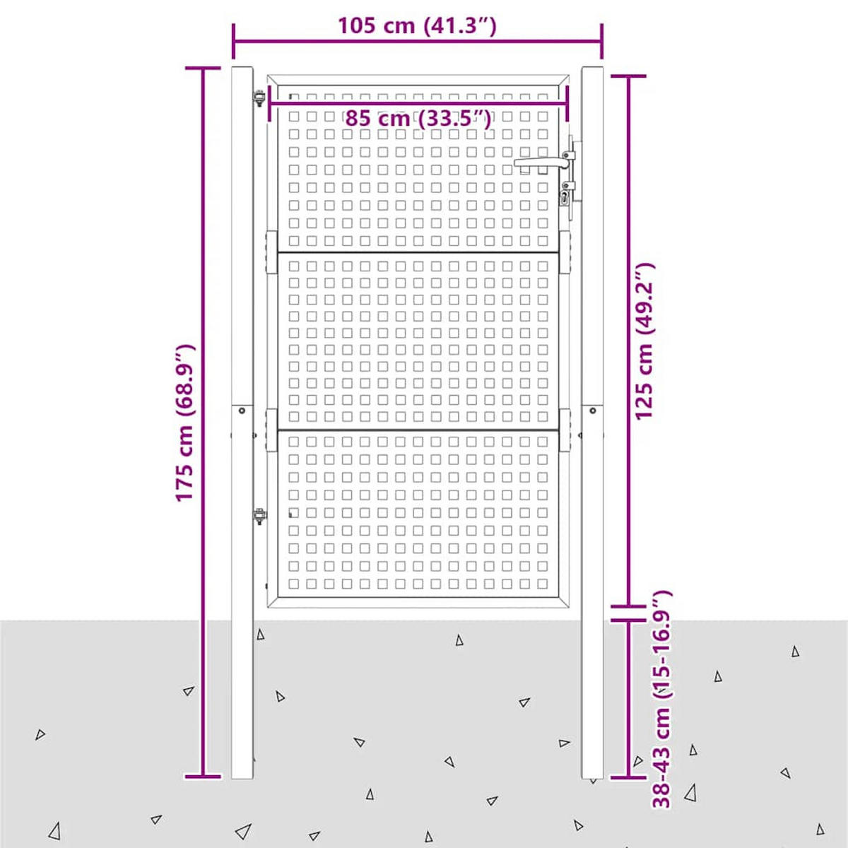 GARTENTOR im Modernes Karodesign, inklusive Pfosten, 105/125 cm, aus Stahl, Anthrazit - Grau, Metall (4/175cm) - vidaXL