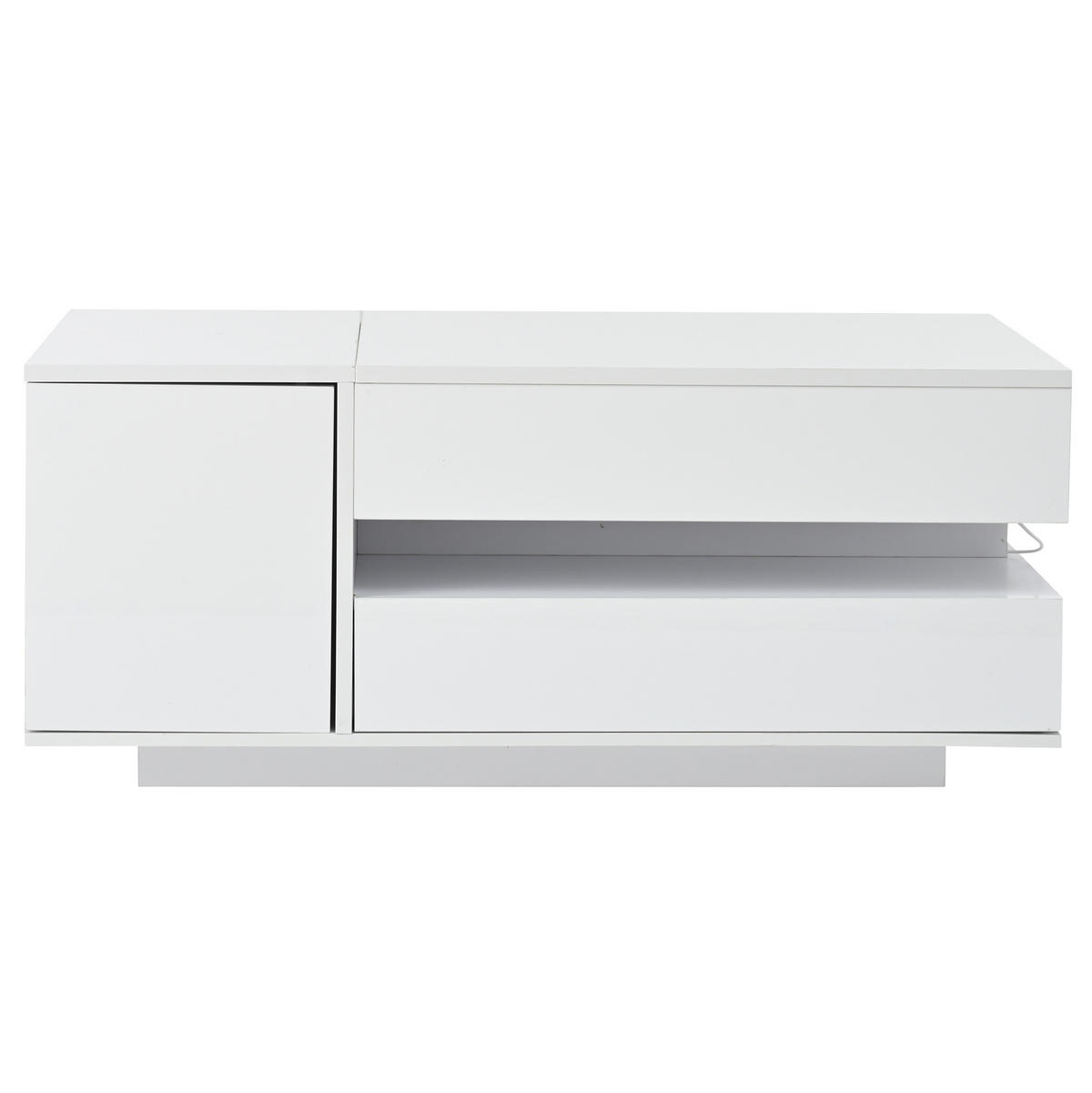COUCHTISCH 95/50/34,5 cm mit Hebefunktion, LED-Beleuchtung, Schublade und Schrank aus Spanplatte, Weiß - Weiß, Holzwerkstoff (90/50/34.5cm) - Redom