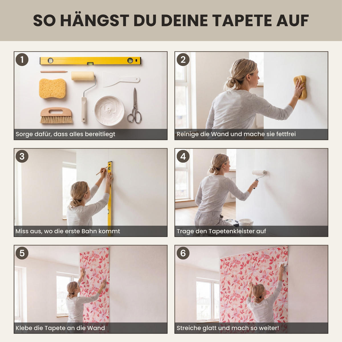 TAPETE - Botanisch - Blumen - Rot - 100x220 cm - Koralle, Papier (100/220cm) - OnlyWow