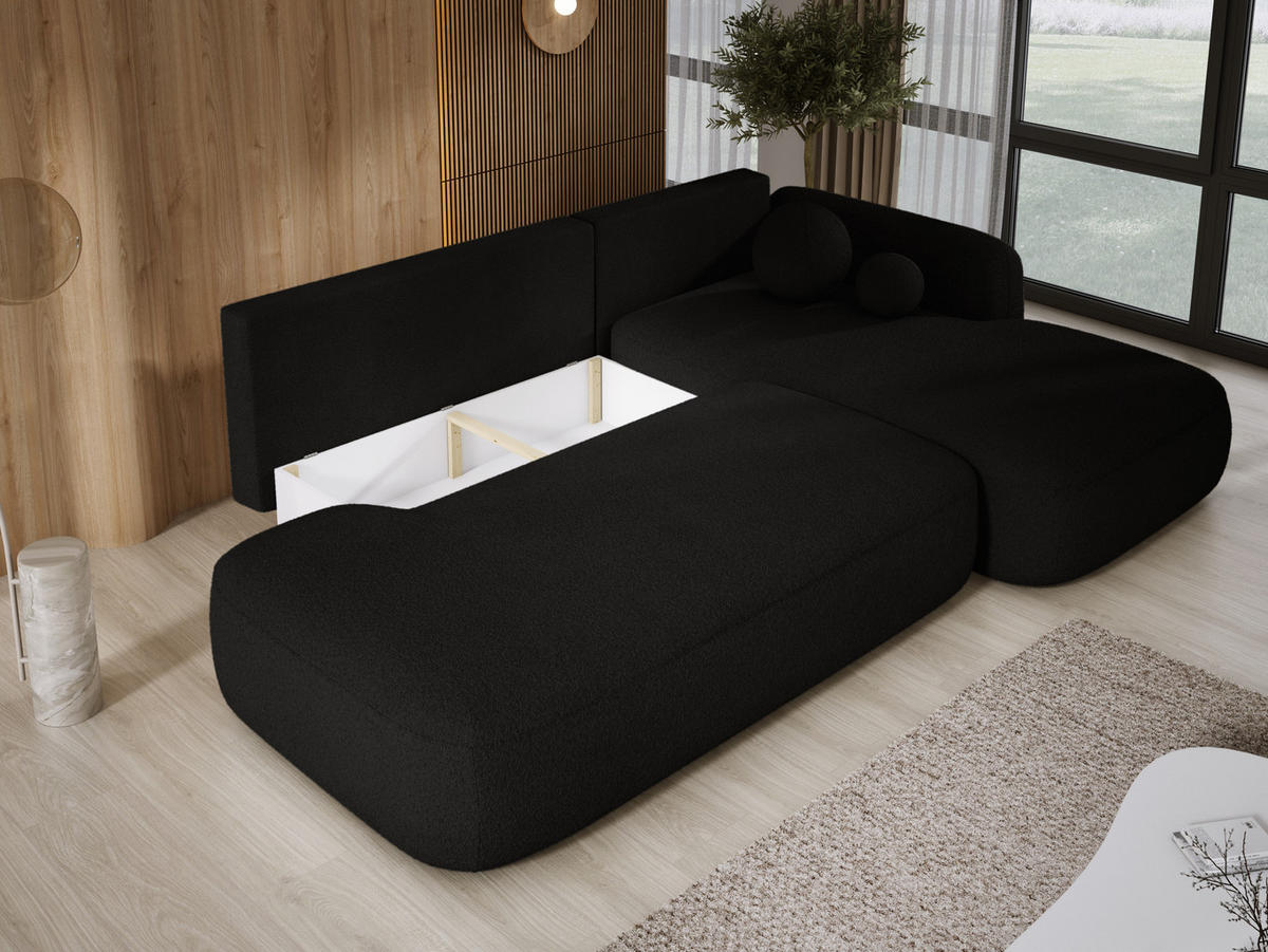 ECKSOFA BABU mit Schlaffunktion, Moderne Polsterecke für Wohnzimmer, funktionales Schlafsofa im Stoff NOW OR NEVER, 300x105x60cm rechte, Schwarz​ - Schwarz, Holz/Textil (300/190cm) - DomoHome