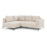 ECKSOFA Cardea in Bubble-Optik aus weichem Hellbeige Strukturstoff mit hohem Sitzkomfort - Ottomane links - Beige/Schwarz, Holz/Textil (170/230cm) - S-Style Möbel